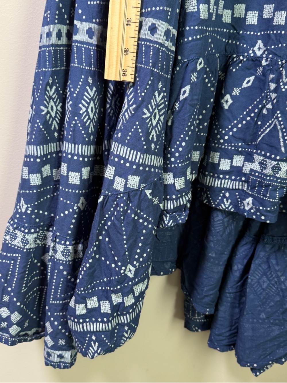 Fat Face UK Indigo Blue Geometric Print Midi Dress Tiered Hi-Low Viscose Size 6 - Picture 8 of 10
